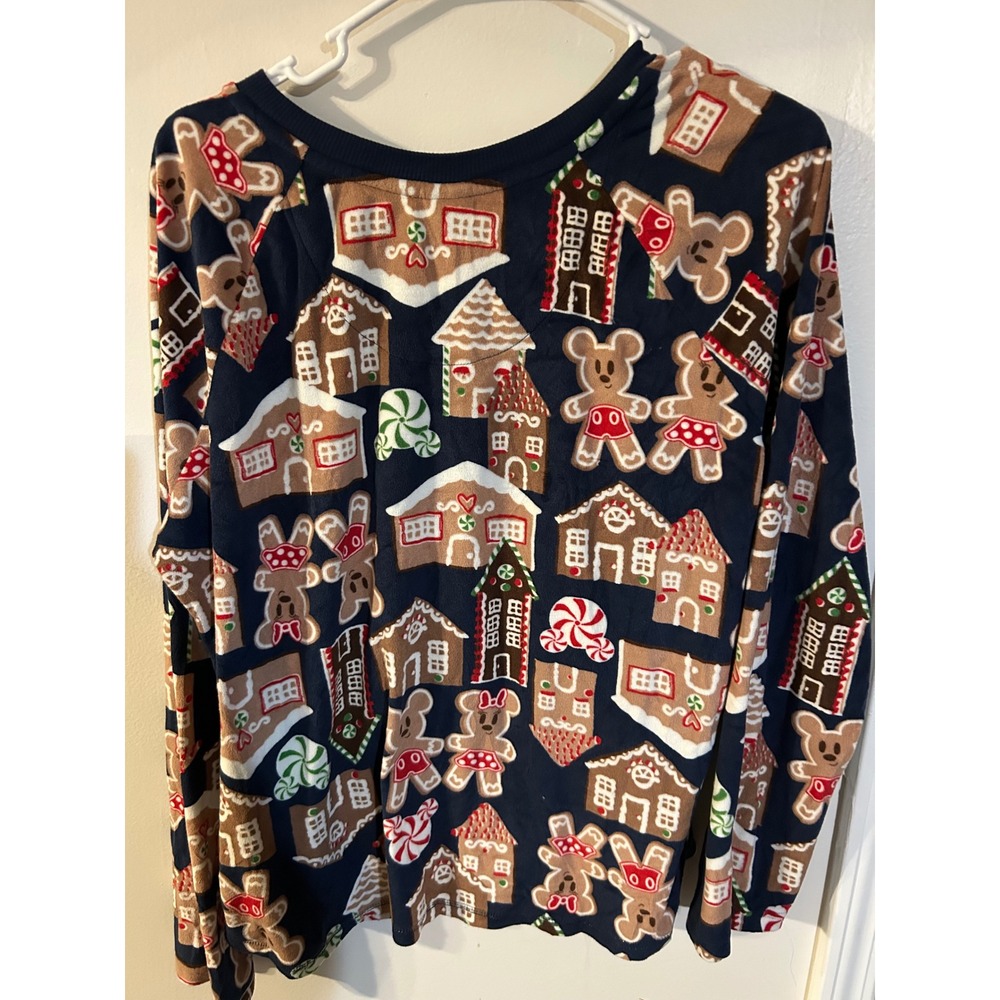 Disney Mickey Minnie Gingerbread Holiday Pajama Top Navy Plush Fleece XL 16-18 - Picture 5 of 9